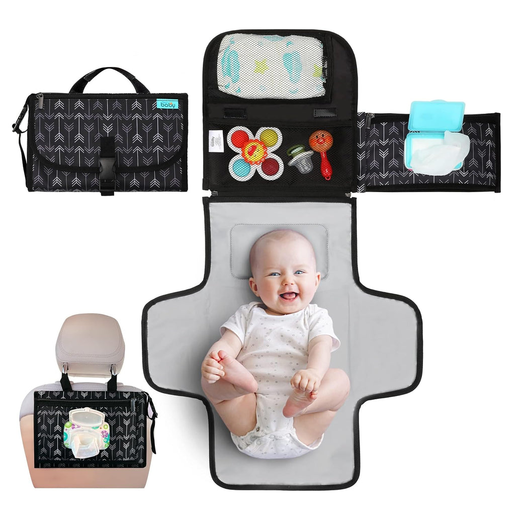 Kopi Baby Portable Diaper Changing Pad with Wipes Pocket, Classic Grey