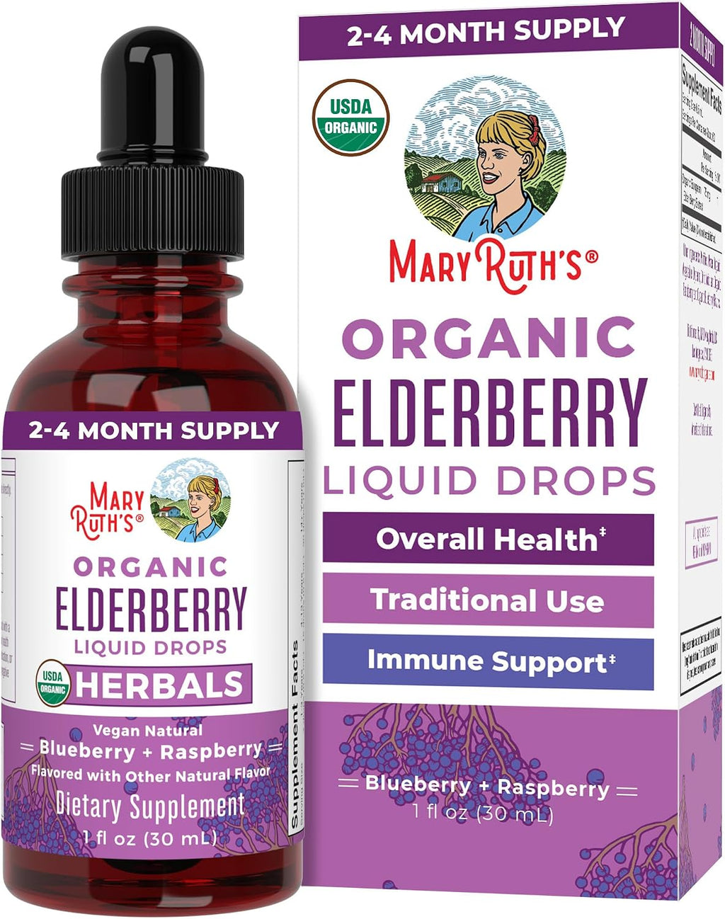MARYRUTH'S Toddler Elderberry Syrup, USDA Organic Elderberry, Sugar Free Kids Immune Support Supplement for Ages 1-3 Years, Clean Label Project Verified®, Vegan, Non-GMO, Gluten Free, 1 Fl Oz