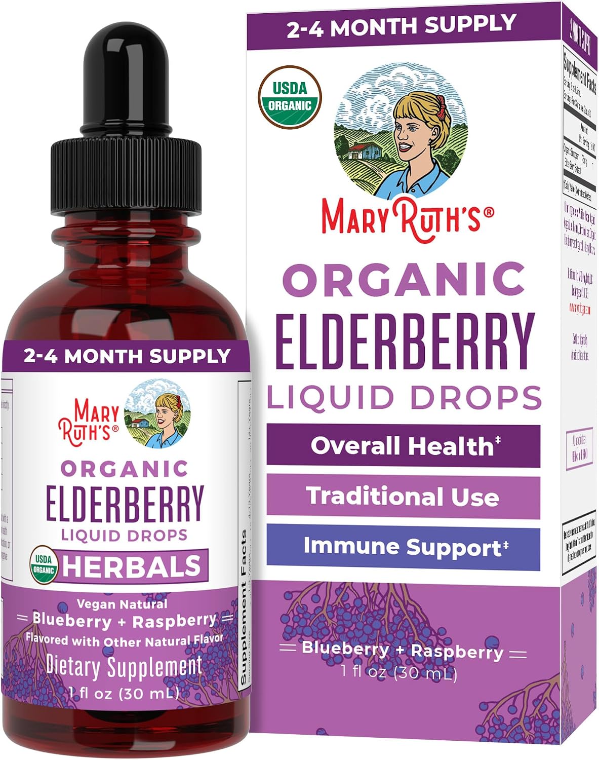 MARYRUTH'S Toddler Elderberry Syrup, USDA Organic Elderberry, Sugar Free Kids Immune Support Supplement for Ages 1-3 Years, Clean Label Project Verified®, Vegan, Non-GMO, Gluten Free, 1 Fl Oz