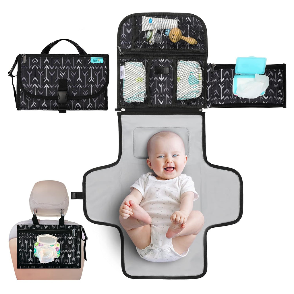 Kopi Baby Portable Diaper Changing Pad with Wipes Pocket, Classic Grey