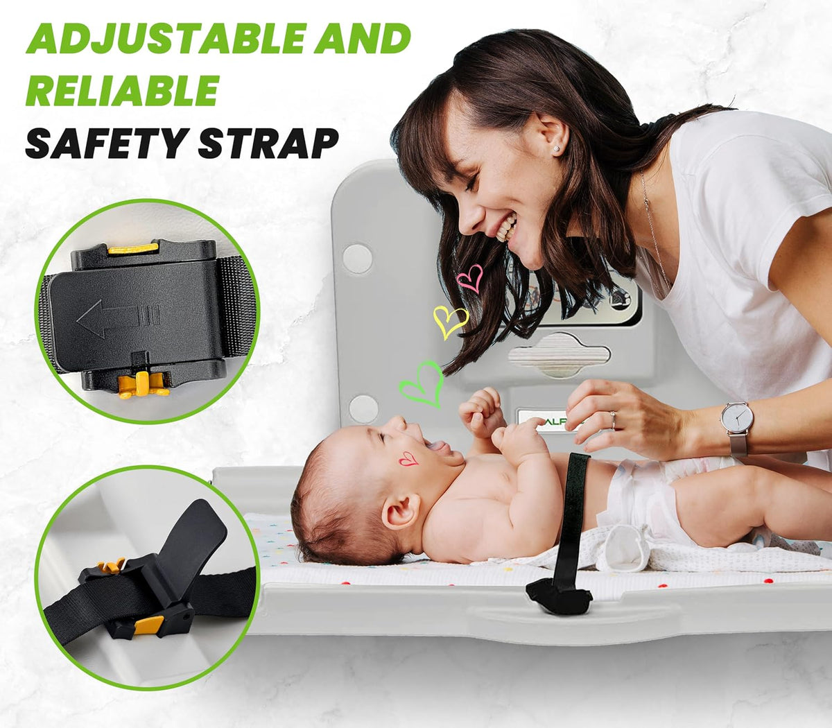 Alpine Wall Mounted Baby Changing Station - Horizontal Baby Changing Table Foldable Diaper Tables with Safety Strap for Commercial Bathroom, ADA Complaint (Hardware Included) Light Gray