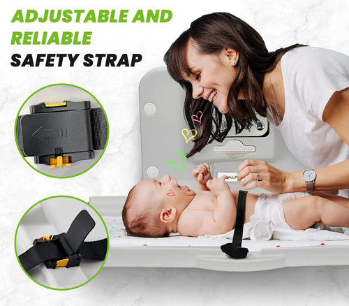 Alpine Wall Mounted Baby Changing Station - Horizontal Baby Changing Table Foldable Diaper Tables with Safety Strap for Commercial Bathroom, ADA Complaint (Hardware Included) Light Gray