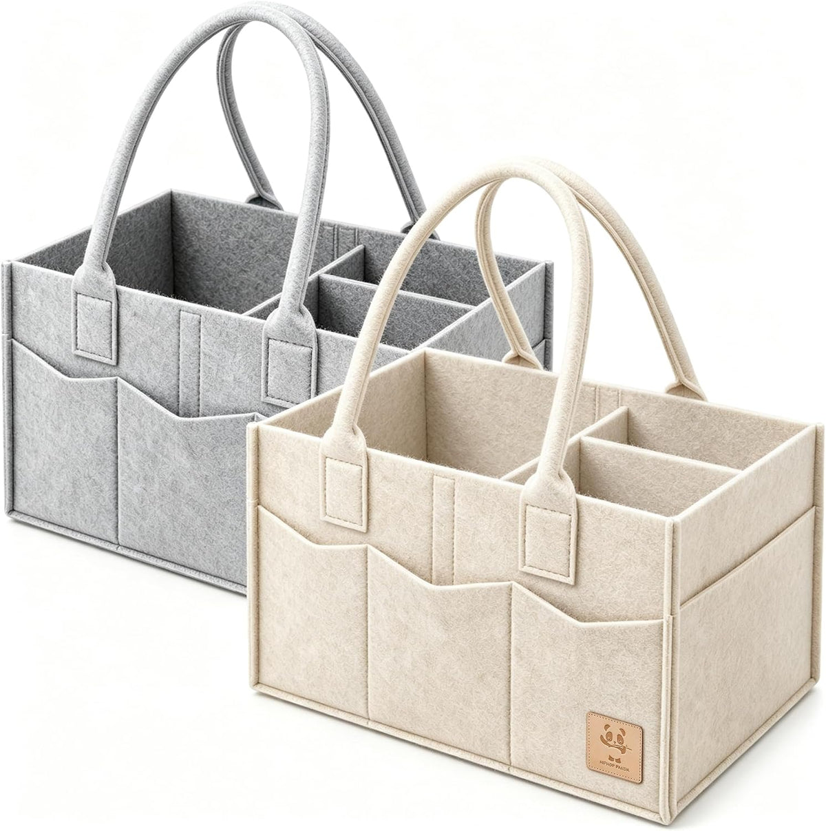 HIPHOP PANDA 2-Pack Diaper Caddy Organizer - Newborn Essentials Baby Registry Must Haves - Sturdy Nursery Storage Bin & Portable Car Caddy for Diapers & Wipes - Grey/Oatmeal Gift Set