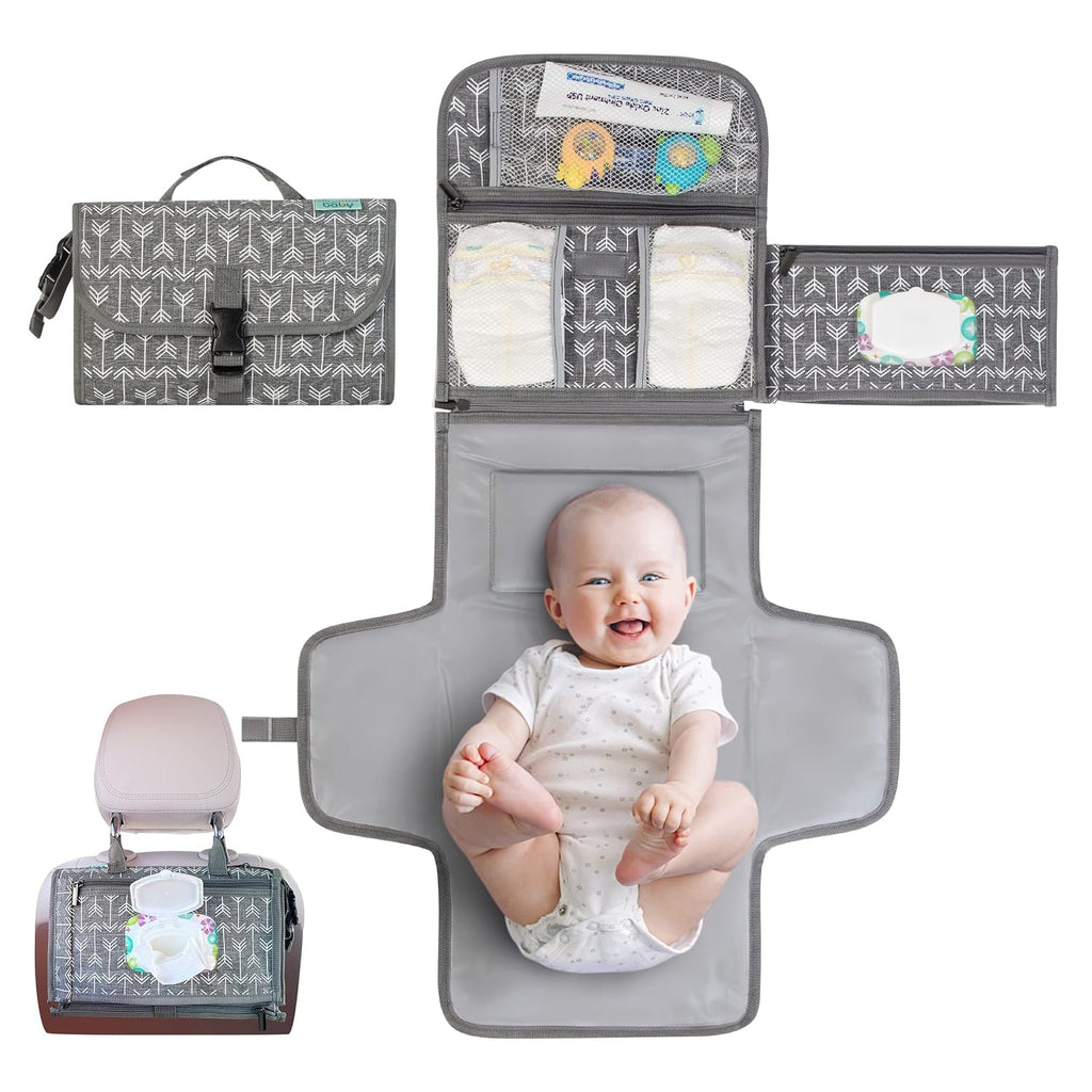 Kopi Baby Portable Diaper Changing Pad with Wipes Pocket, Classic Grey
