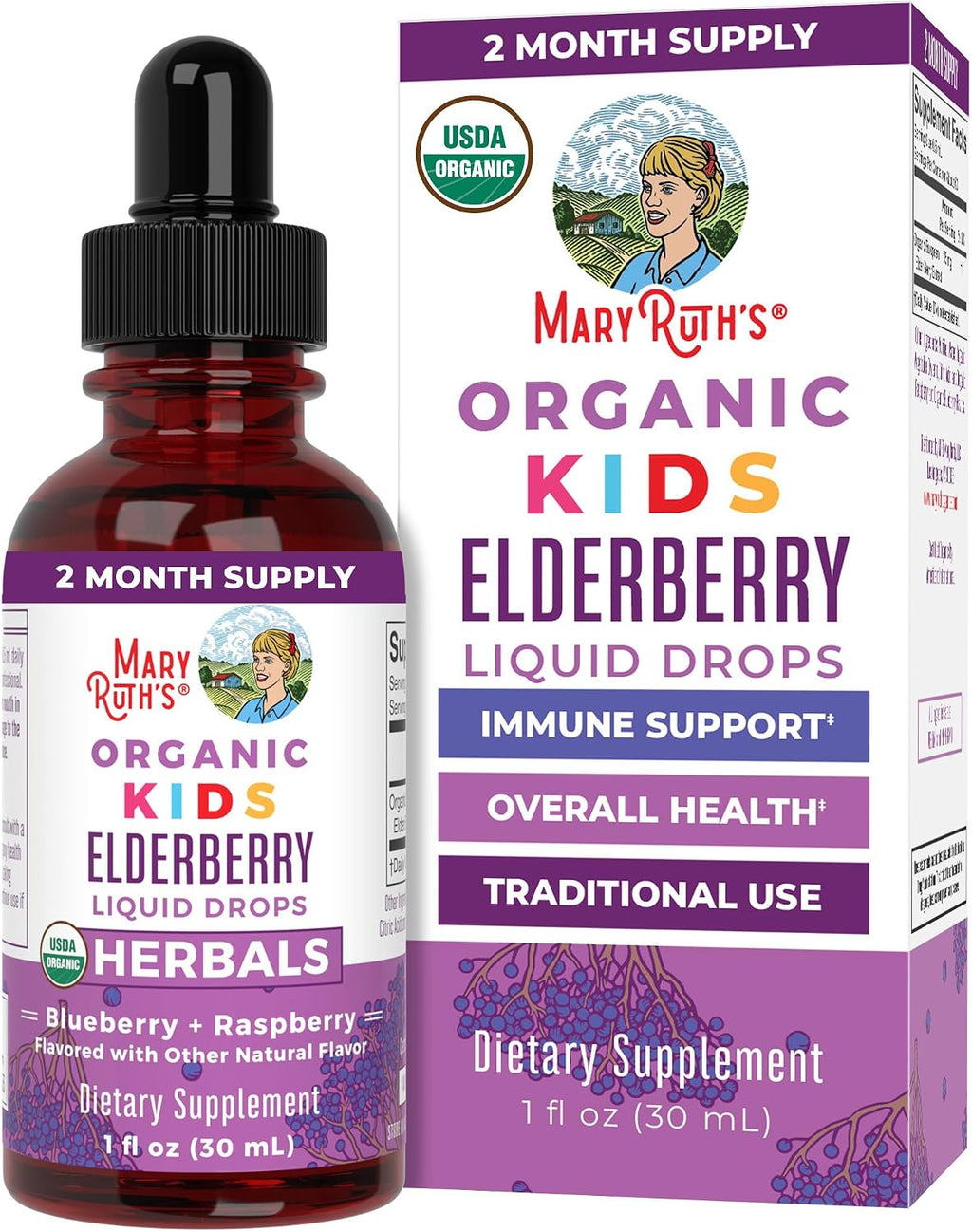 MARYRUTH'S Toddler Elderberry Syrup, USDA Organic Elderberry, Sugar Free Kids Immune Support Supplement for Ages 1-3 Years, Clean Label Project Verified®, Vegan, Non-GMO, Gluten Free, 1 Fl Oz