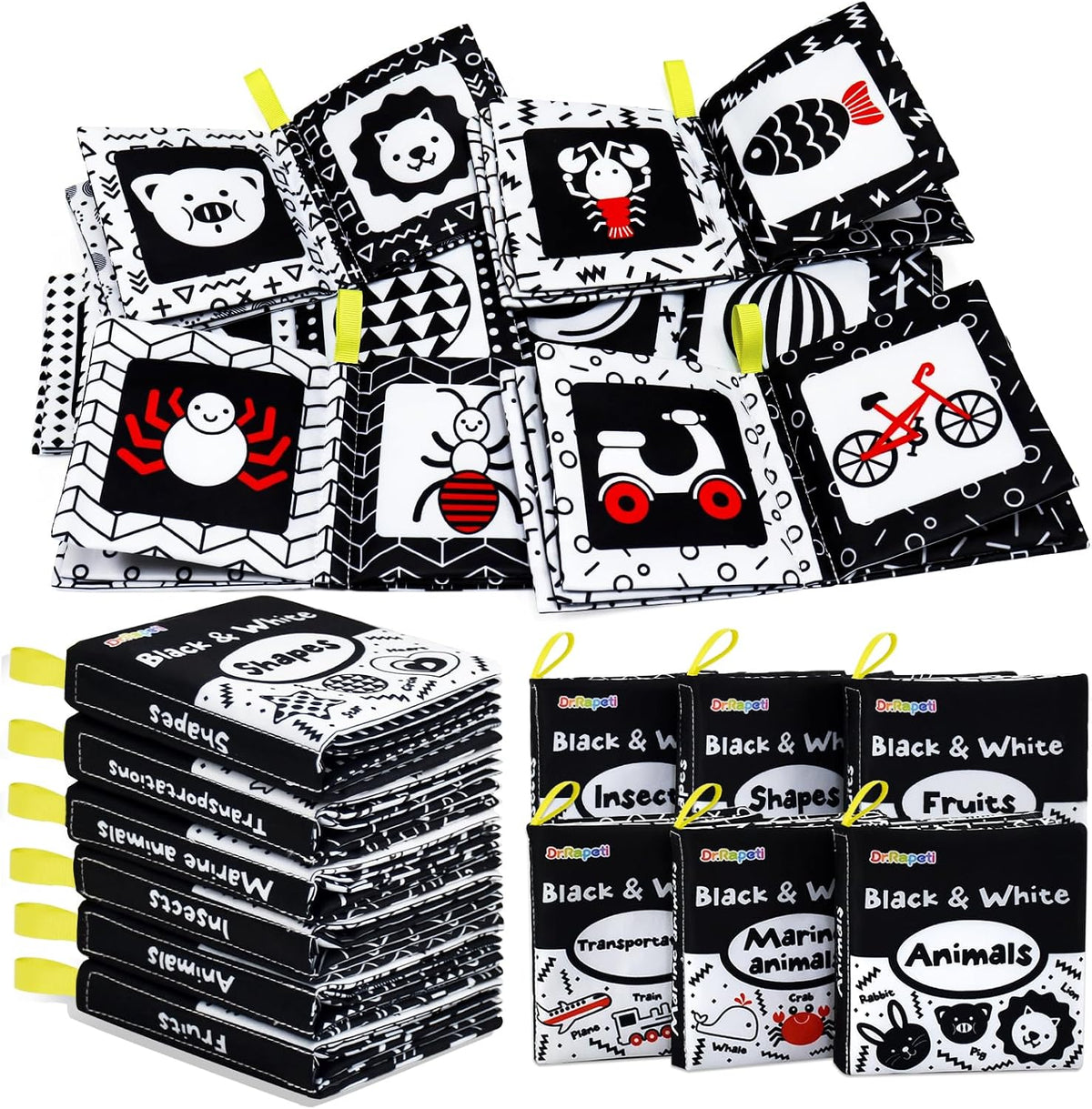Dr.Rapeti 6 Pack Soft Books, Cloth Book, Bath Book, Baby Book, Crinkle Book