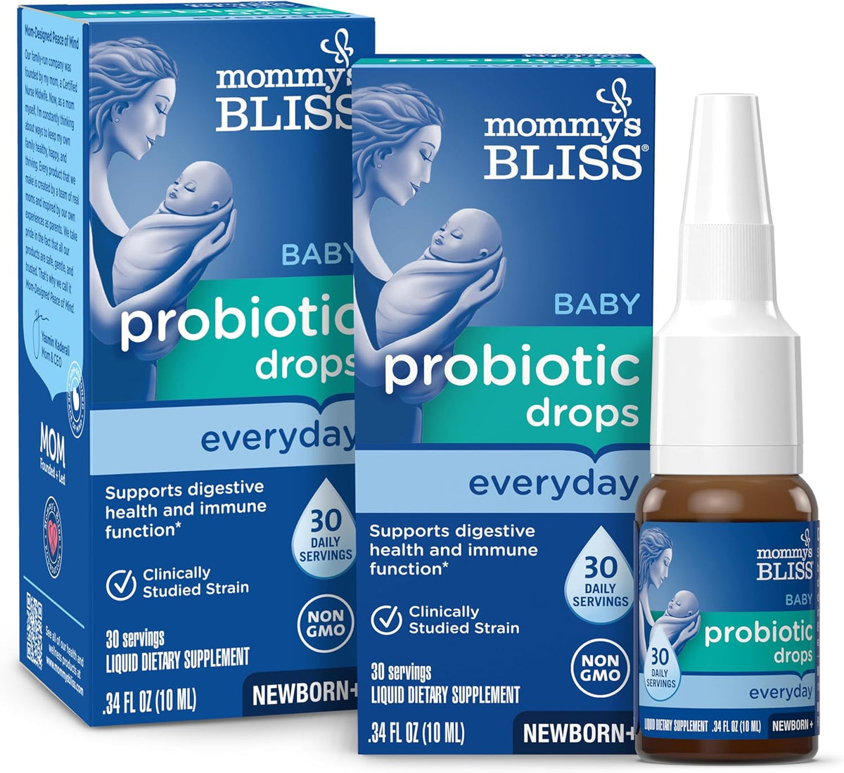 Mommy's Bliss Baby Probiotic Drops Everyday - Gas, Constipation, Colic Symptom Relief - Newborns & Up - Natural, Flavorless, 0.34 Fl Oz