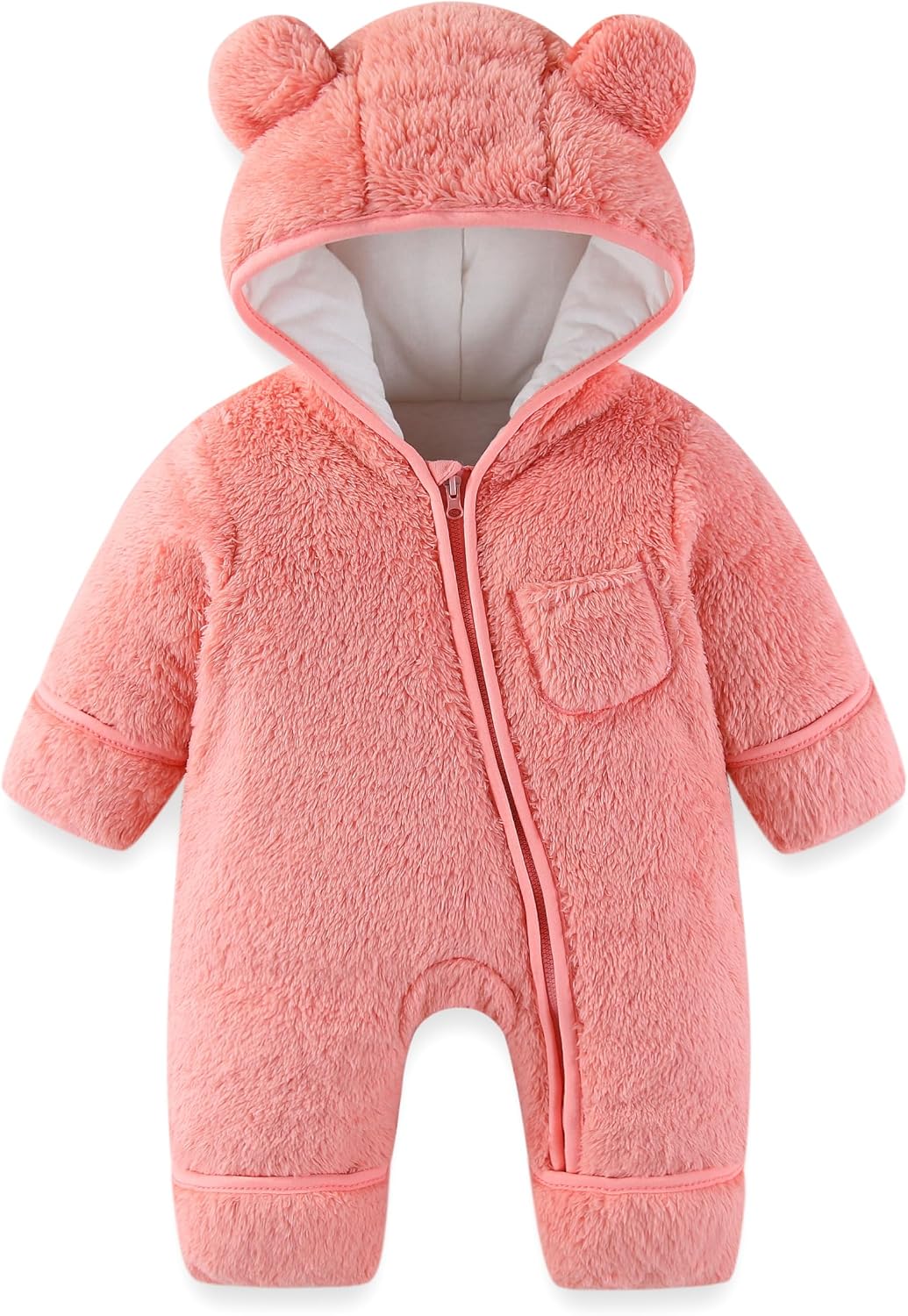 AiWMGL Newborn Baby Bear Outfit With Fold-Over Mittens and Footies Girls Boys Winter Fleece Clothes Hooded Romper Snowsuit