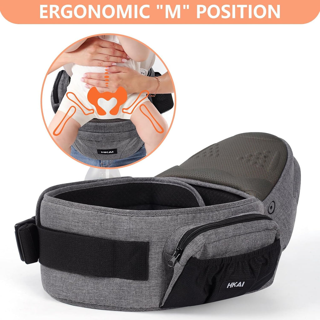 HKAI Baby Hip Carrier,Baby Carrier with Adjustable Waistband & Breathable Mesh, Ergonomic Carrier with Non-Slip Hip Seat Surface for Newborns & Toddlers (Grey)