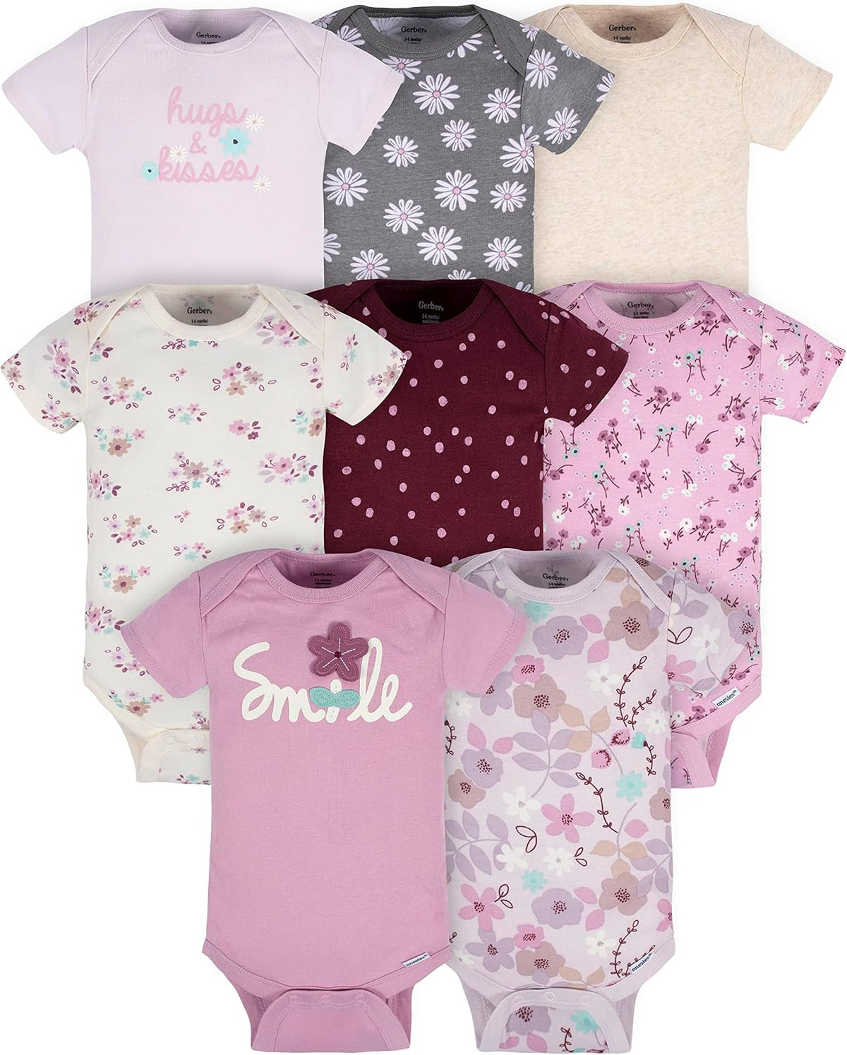 Gerber Baby Girls' 8-pack Short Sleeve Onesies Bodysuits