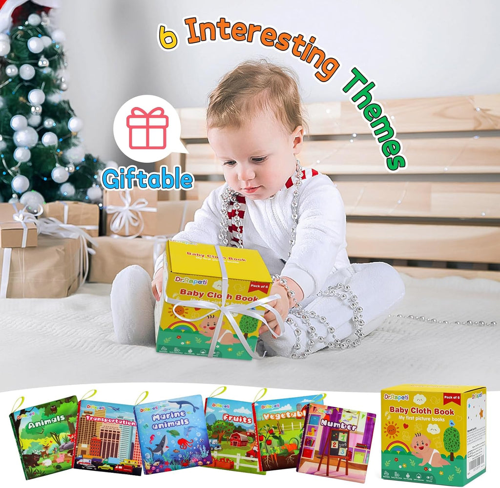 Dr.Rapeti 6 Pack Soft Books, Cloth Book, Bath Book, Baby Book, Crinkle Book