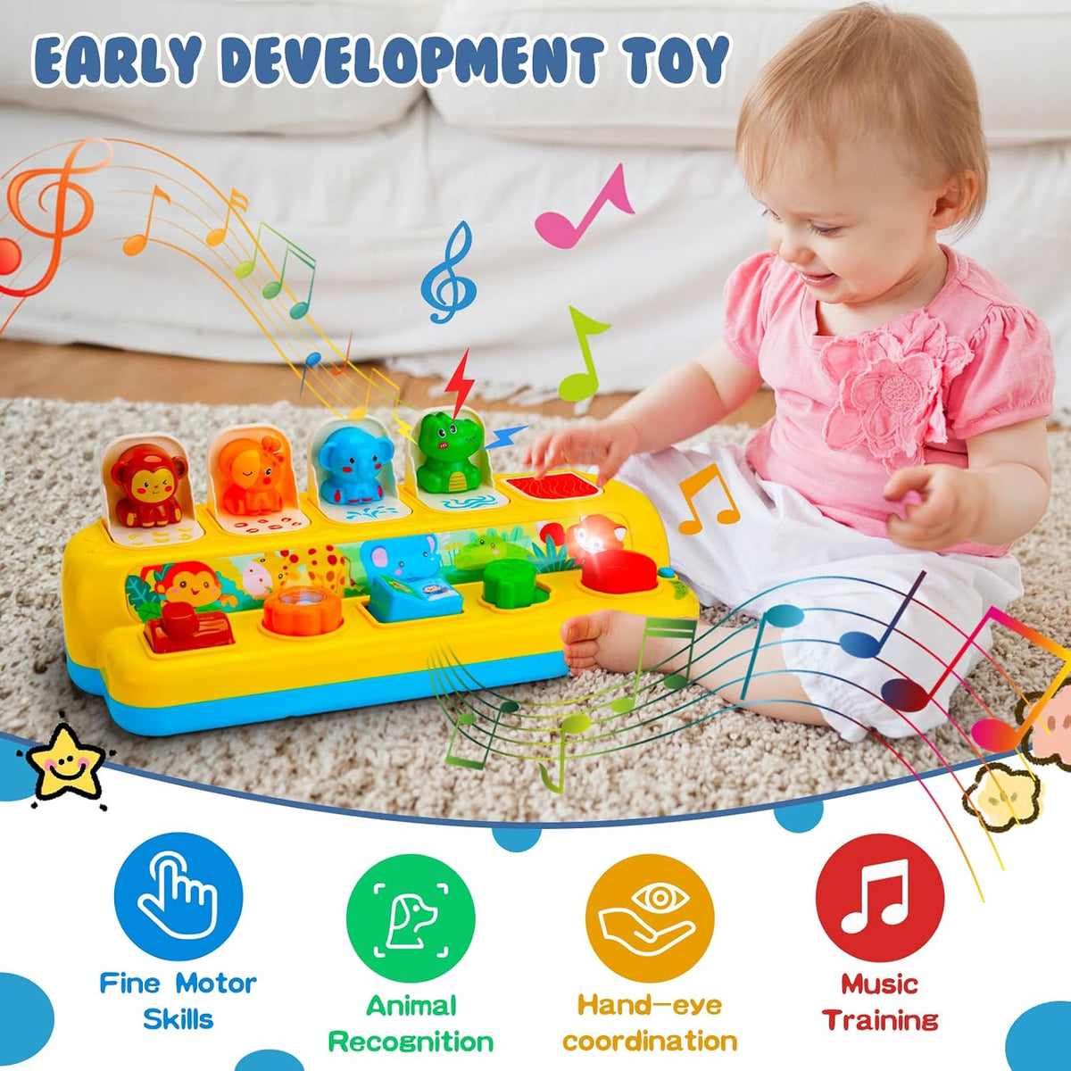 Baby Pop Up Toys with Music & Light Montessori Toys for 1 Year Old Boy Girl