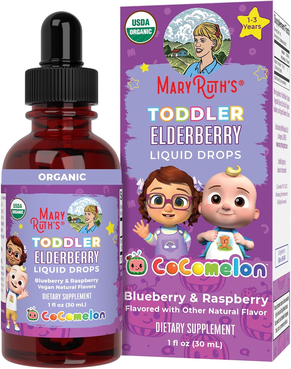 MARYRUTH'S Toddler Elderberry Syrup, USDA Organic Elderberry, Sugar Free Kids Immune Support Supplement for Ages 1-3 Years, Clean Label Project Verified®, Vegan, Non-GMO, Gluten Free, 1 Fl Oz
