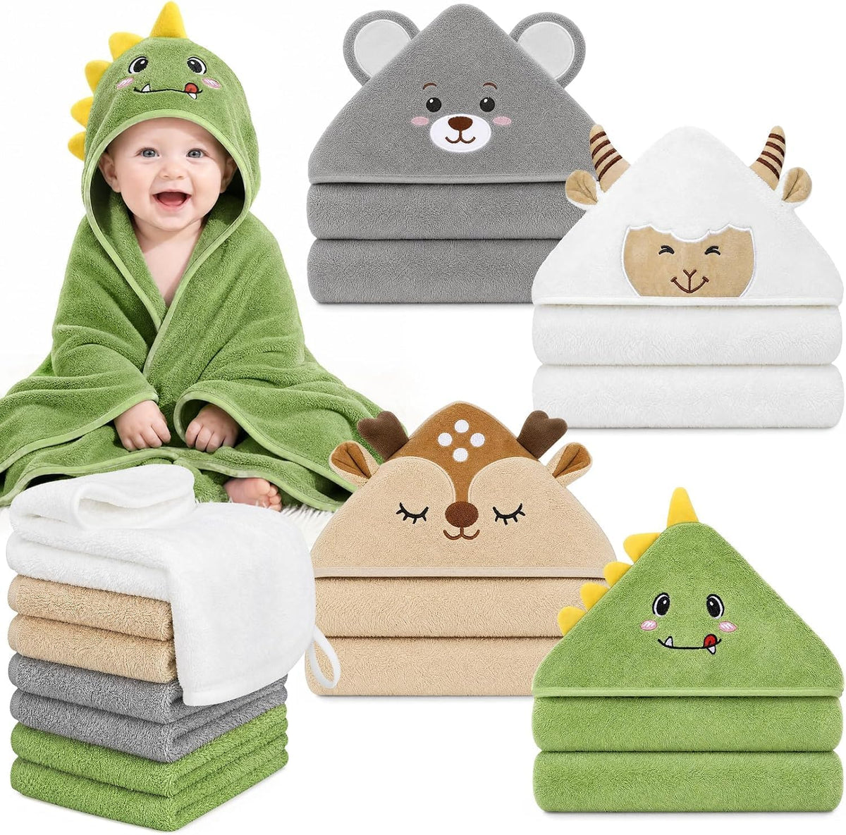12 PCS Baby Bath Towels Set for Infants Toddlers Essentials