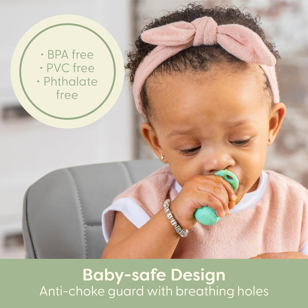 UpwardBaby Self-Feeding Spoon - Anti Choke Barrier - Silicone Baby Spoons Toddler Utensils for Home & Travel, Textured Tips Massage Gums & Baby-Led Weaning (Blue/Gray/Mint)