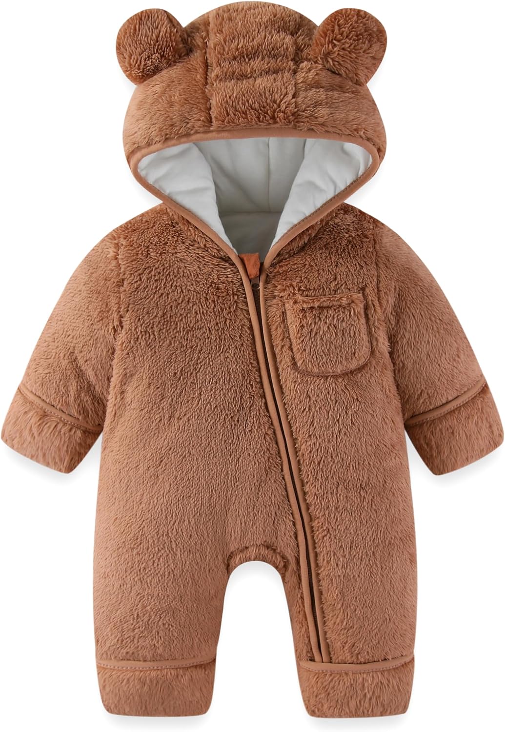 AiWMGL Newborn Baby Bear Outfit With Fold-Over Mittens and Footies Girls Boys Winter Fleece Clothes Hooded Romper Snowsuit