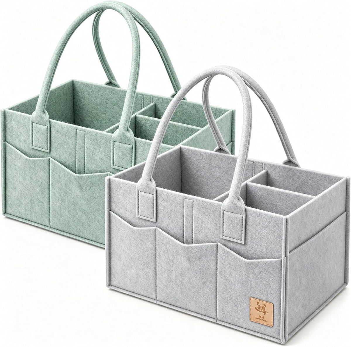 HIPHOP PANDA 2-Pack Diaper Caddy Organizer - Newborn Essentials Baby Registry Must Haves - Sturdy Nursery Storage Bin & Portable Car Caddy for Diapers & Wipes - Grey/Oatmeal Gift Set