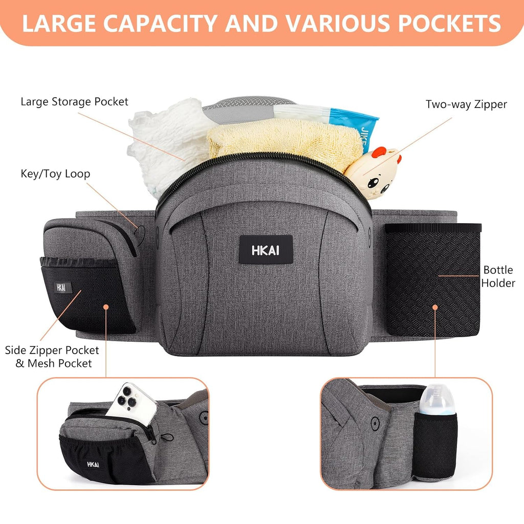 HKAI Baby Hip Carrier,Baby Carrier with Adjustable Waistband & Breathable Mesh, Ergonomic Carrier with Non-Slip Hip Seat Surface for Newborns & Toddlers (Grey)