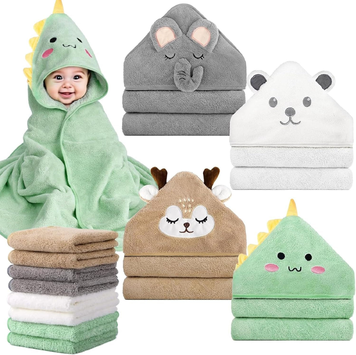 12 PCS Baby Bath Towels Set for Infants Toddlers Essentials