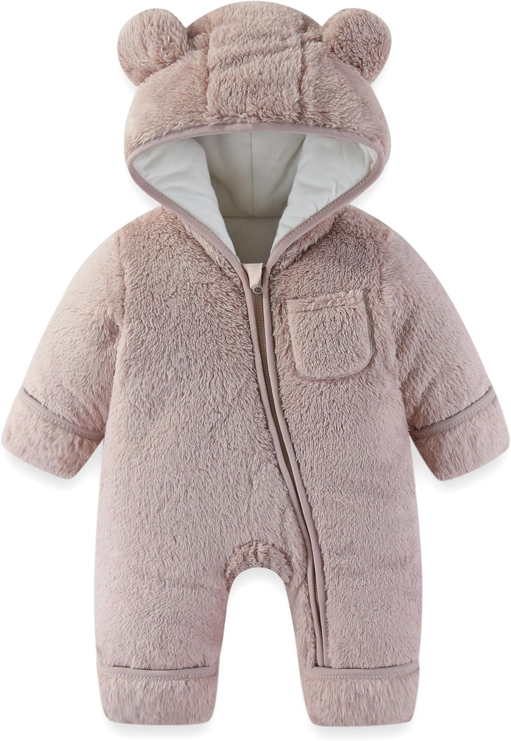 AiWMGL Newborn Baby Bear Outfit With Fold-Over Mittens and Footies Girls Boys Winter Fleece Clothes Hooded Romper Snowsuit