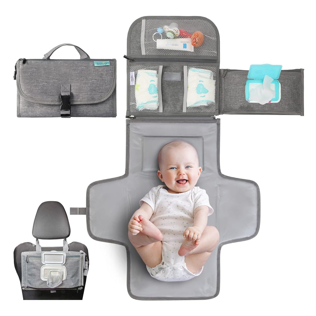Kopi Baby Portable Diaper Changing Pad with Wipes Pocket, Classic Grey