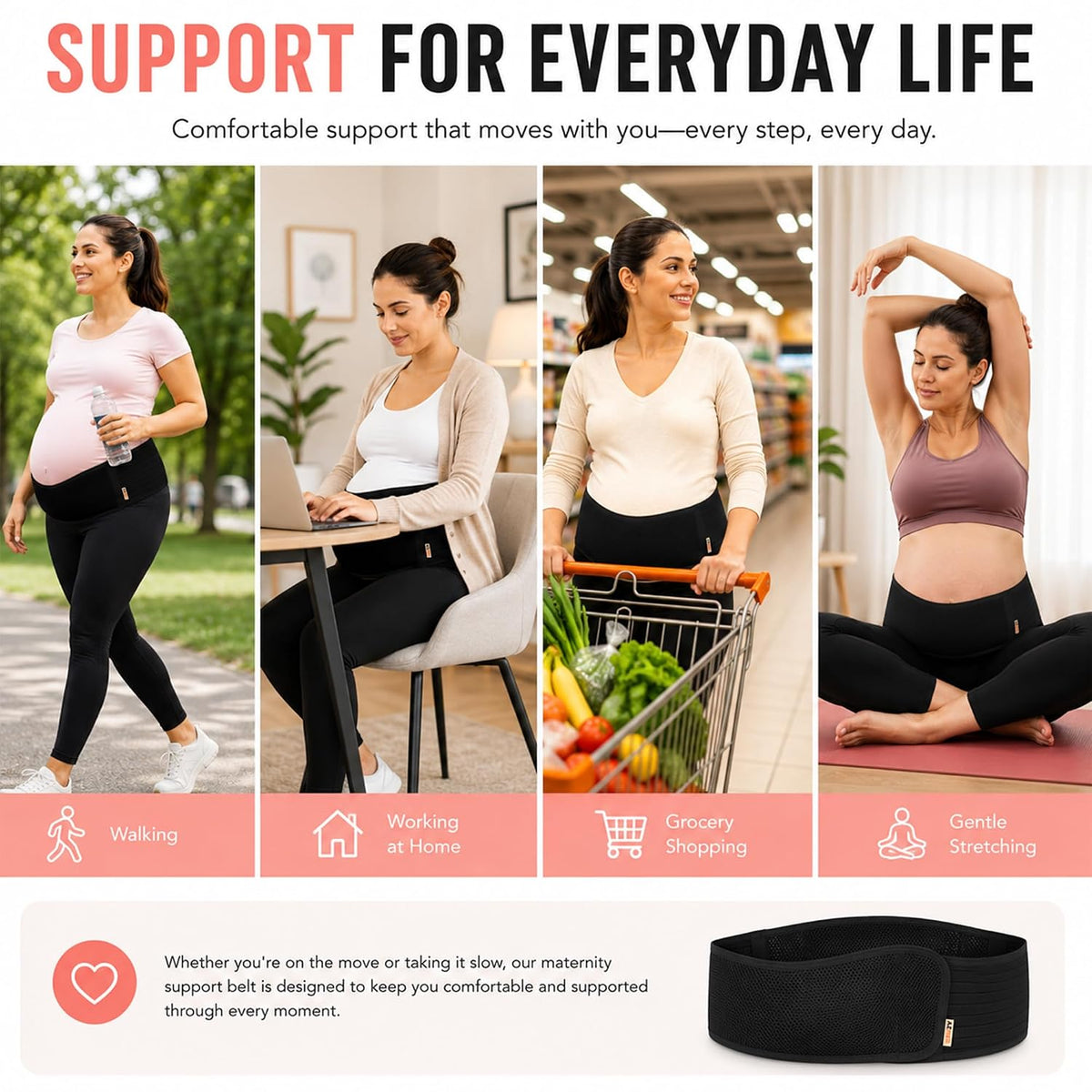 AZMED Maternity Belt Back Support - Adjustable Abdominal Binder for Pregnancy - Belly Band for Pelvic, Waist & Lower Back Comfort - Fits Up to 46 Inches - Black