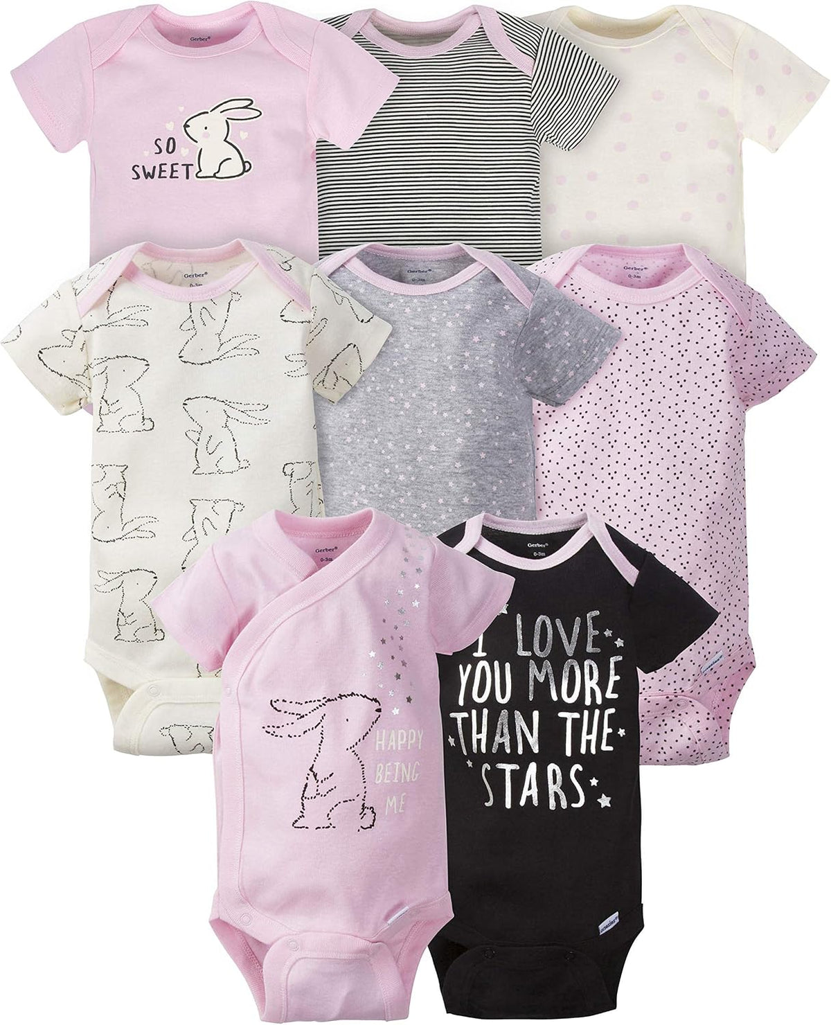 Gerber Baby Girls' 8-pack Short Sleeve Onesies Bodysuits