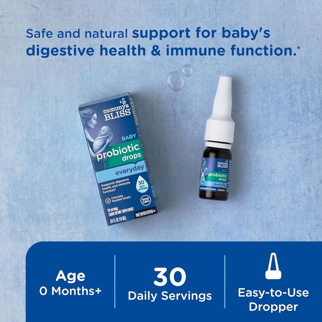 Mommy's Bliss Baby Probiotic Drops Everyday - Gas, Constipation, Colic Symptom Relief - Newborns & Up - Natural, Flavorless, 0.34 Fl Oz