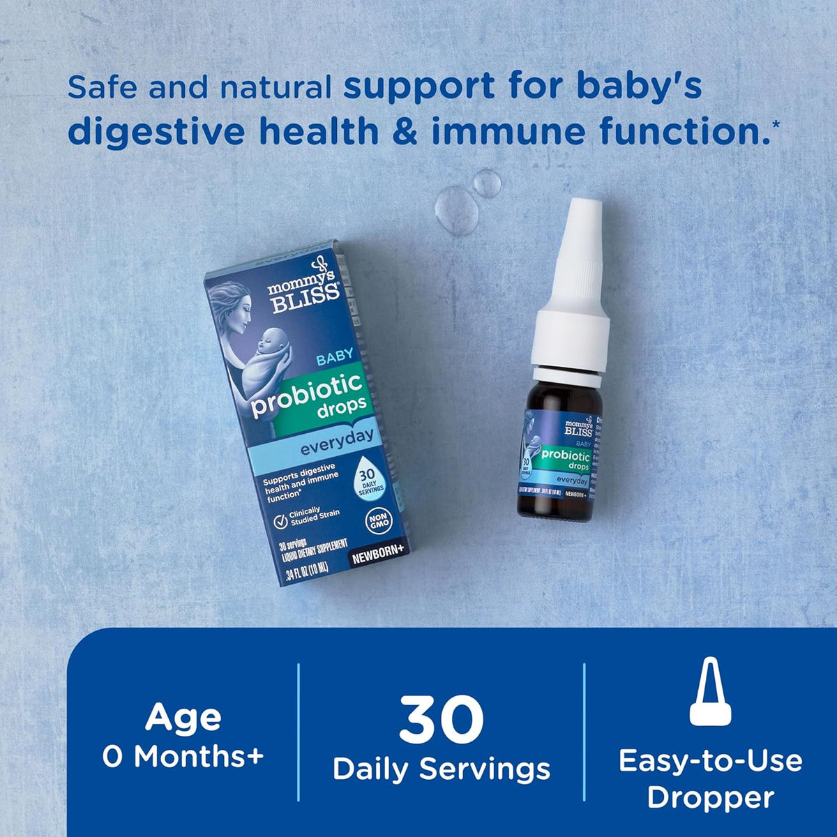 Mommy's Bliss Baby Probiotic Drops Everyday - Gas, Constipation, Colic Symptom Relief - Newborns & Up - Natural, Flavorless, 0.34 Fl Oz