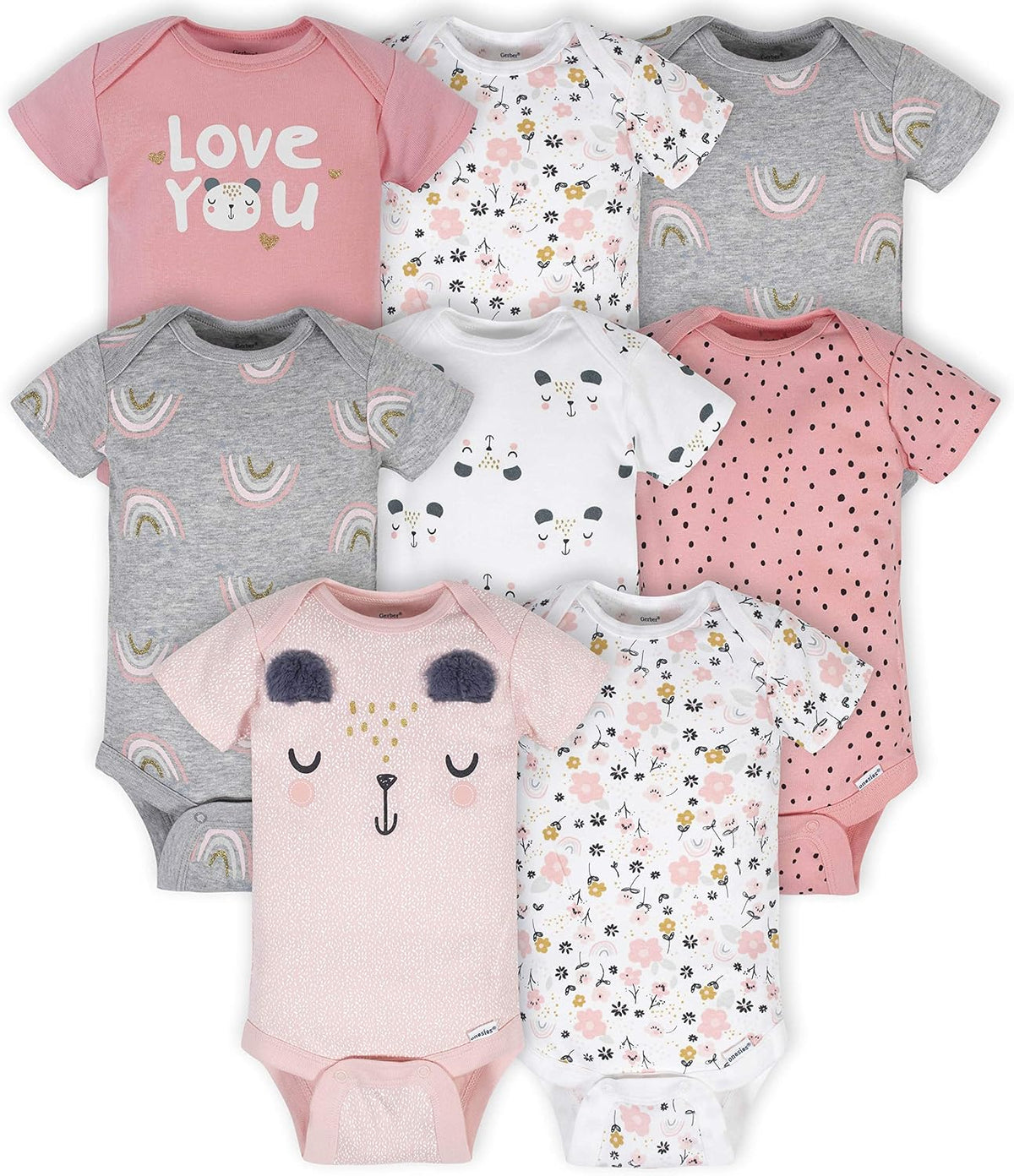 Gerber Baby Girls' 8-pack Short Sleeve Onesies Bodysuits