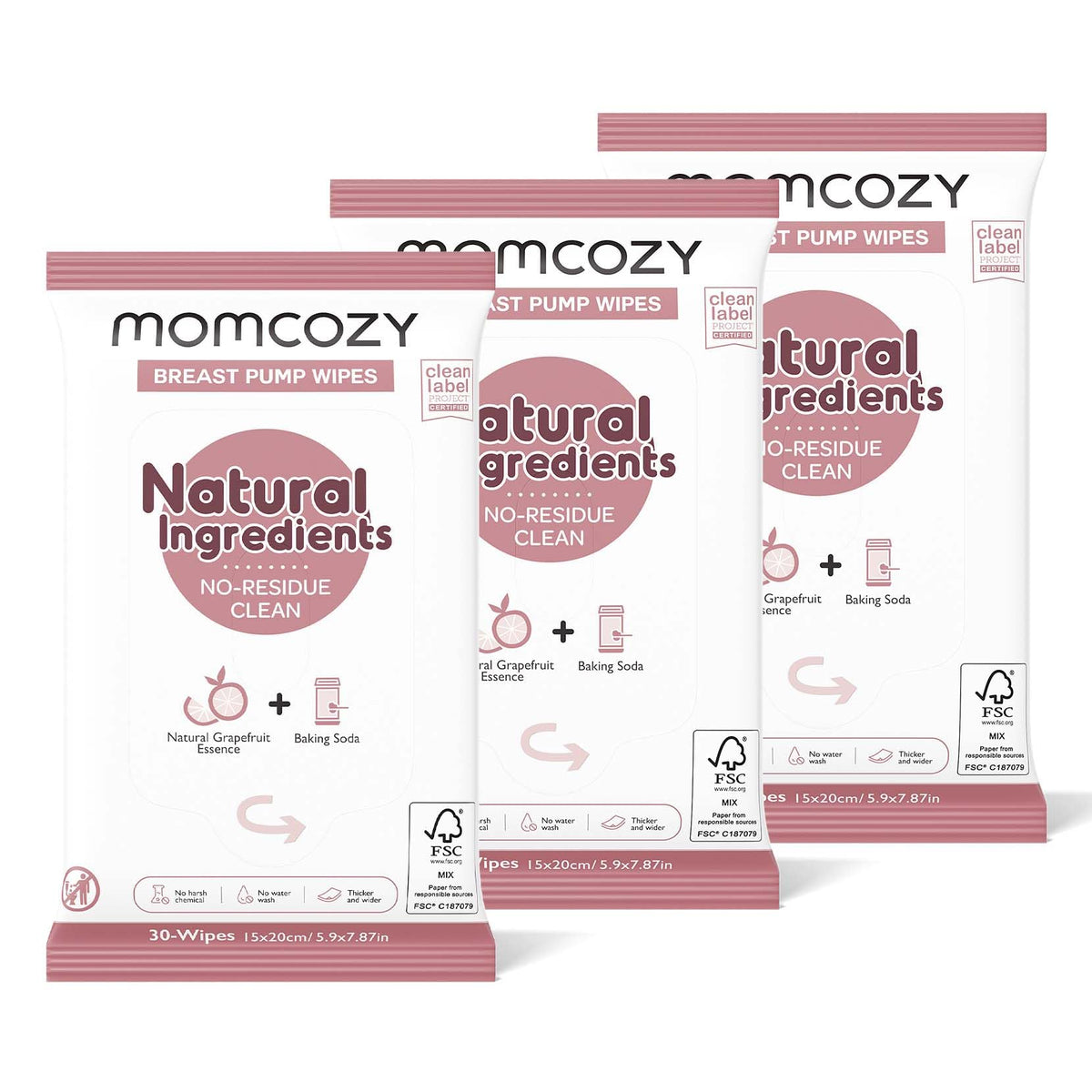 Momcozy Natural Breast Pump Wipes for Pump Parts Cleaning Fast & Convenient Pump Wipes for Travel Pack of 3