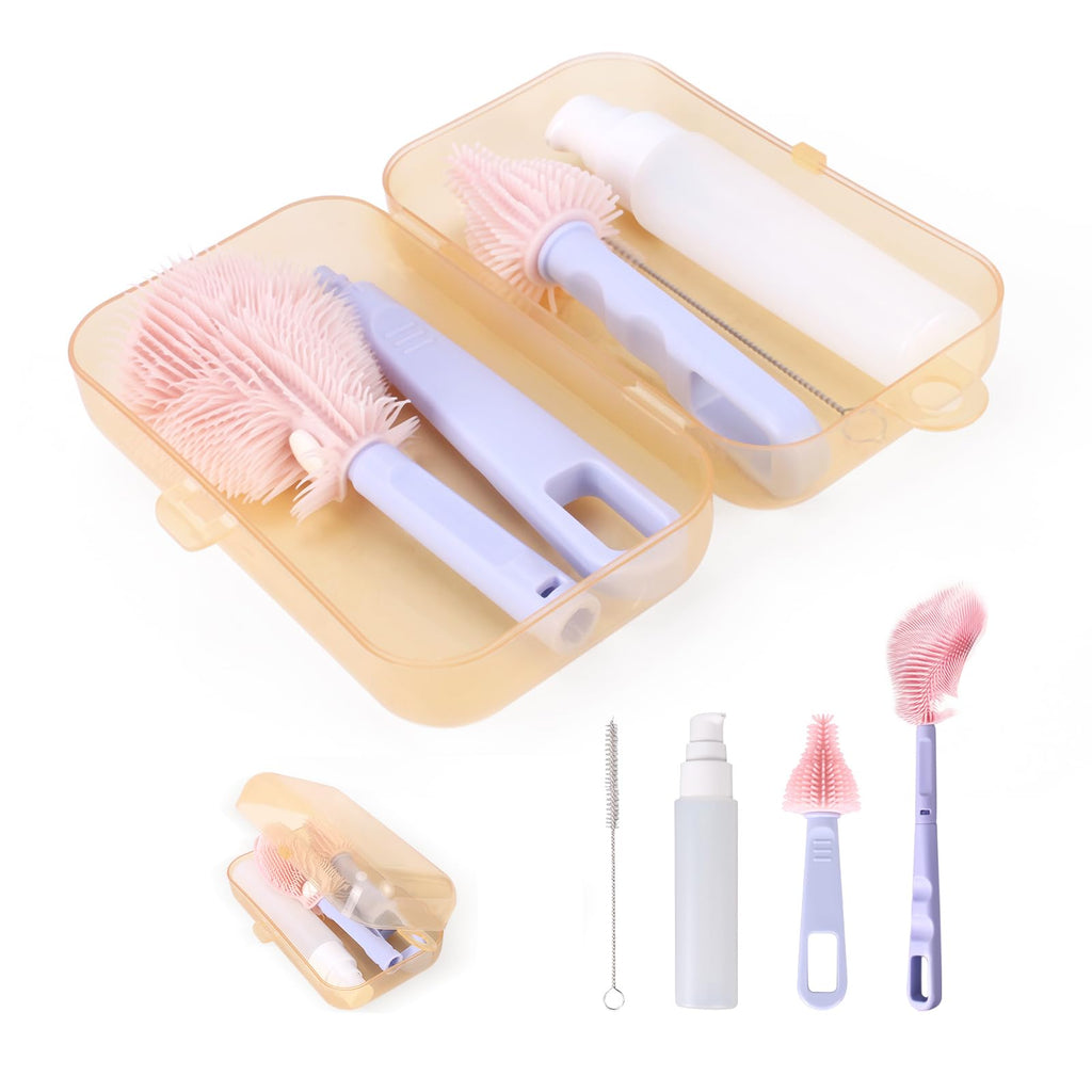 KEUYE Breast Pump Cleaning Brush4 in 1 Breast Pump Cleaning KitDetachable Breast Pump CleaningBPA Free Soft Bristles Silicone Travel Breast Pump Cleaning Kit